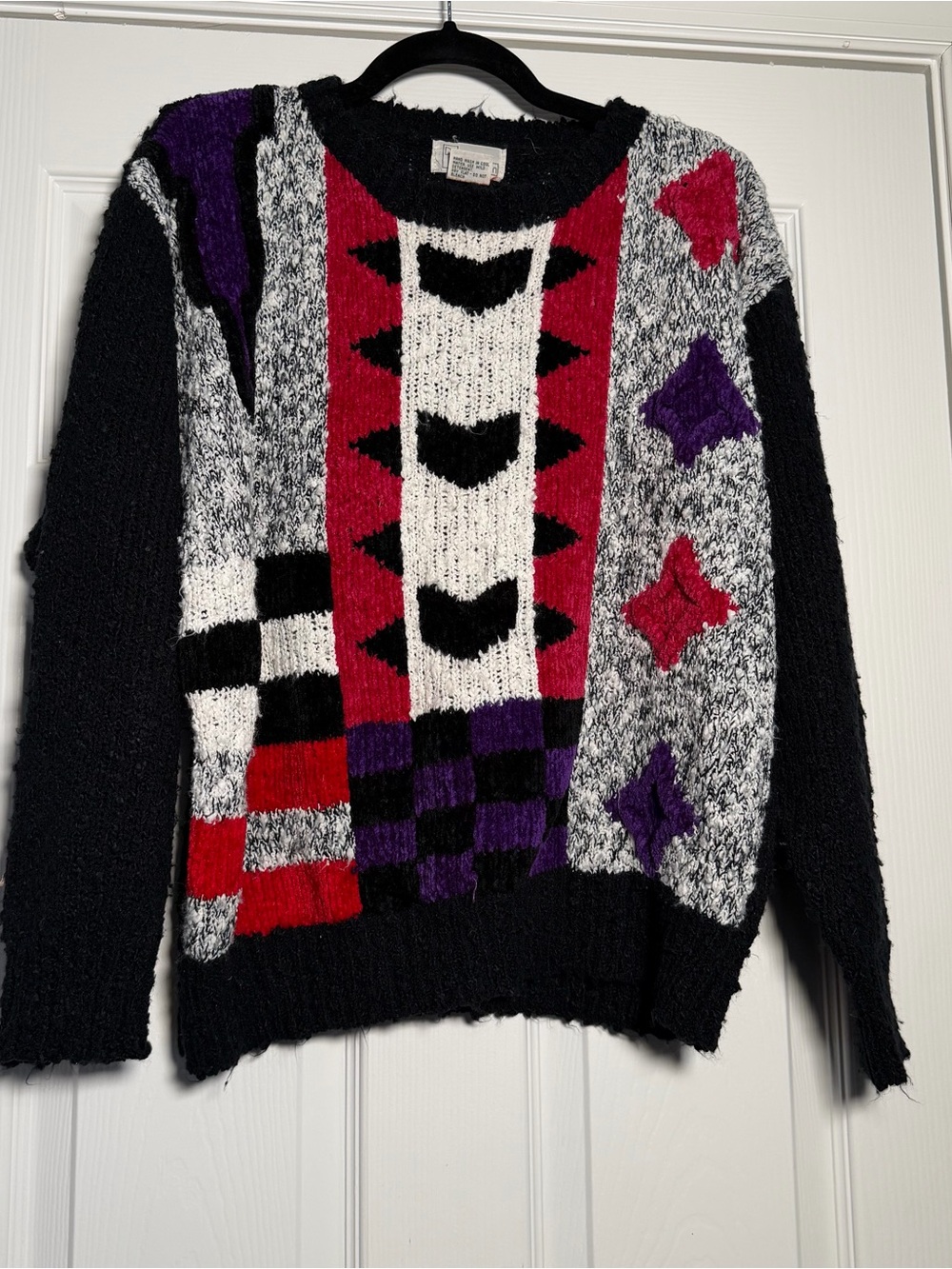 Vintage Debra Martin Chunky Knit Geometric Abstract Soft Sweater 80s 90s Boucle
